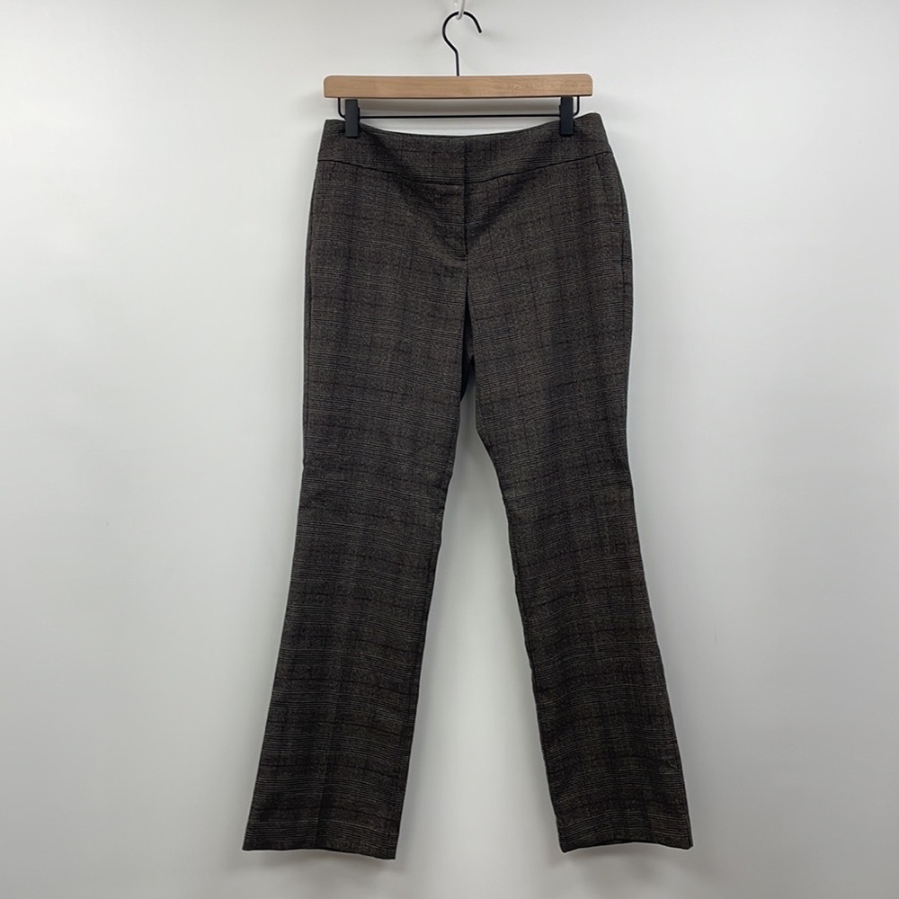 Ann Taylor Curvy Tartan Plaid Mid-Rise Straight Boot Trouser Pant Grey 4 Petite